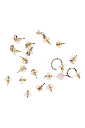 Women's Assorted Gold Tone and Crystal Studs and Hoop Earrings, 18 Piece Set