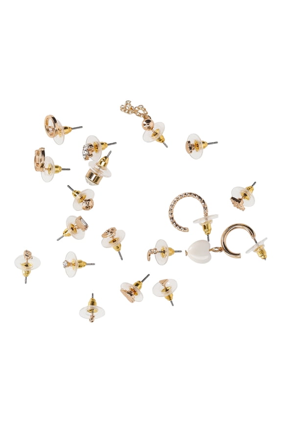 Women's Assorted Gold Tone and Crystal Studs and Hoop Earrings, 18 Piece Set