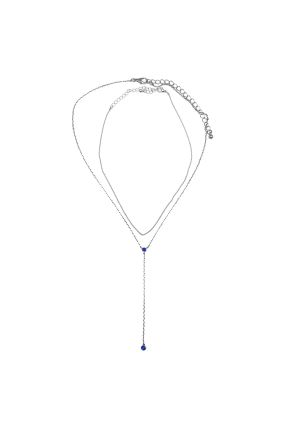 Women's Silvertone Layering Y Blue Stone Necklaces, 2-Piece Set