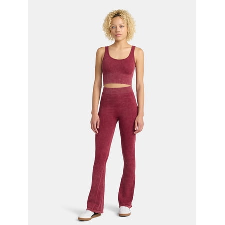 No Boundaries Seamless Scoop Cropped Tank and Flare Leggings Set, 2-Piece, Women’s