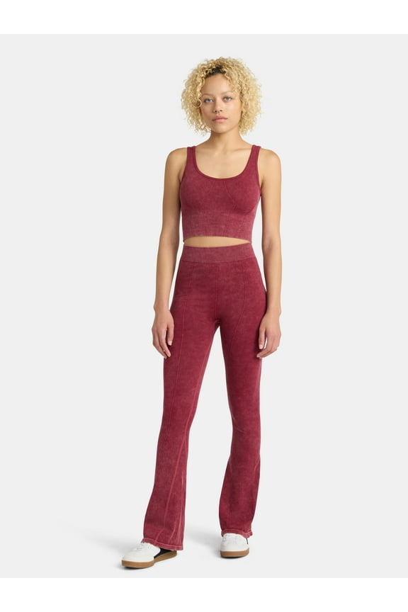 Seamless Scoop Cropped Tank and Flare Leggings Set, 2-Piece, Women’s
