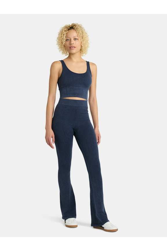 Seamless Scoop Cropped Tank and Flare Leggings Set, 2-Piece, Women’s