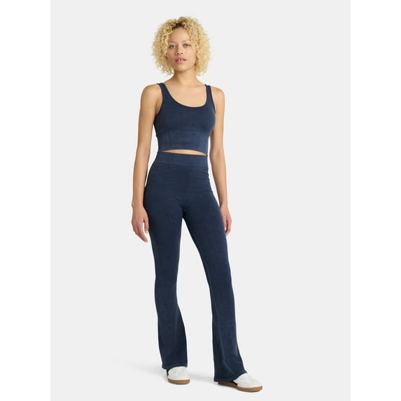 No Boundaries Seamless Scoop Cropped Tank and Flare Leggings Set, 2-Piece, Women’s
