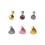 No Boundaries Womens 20G Nose Stud Multi Pack, 6-Piece Set
