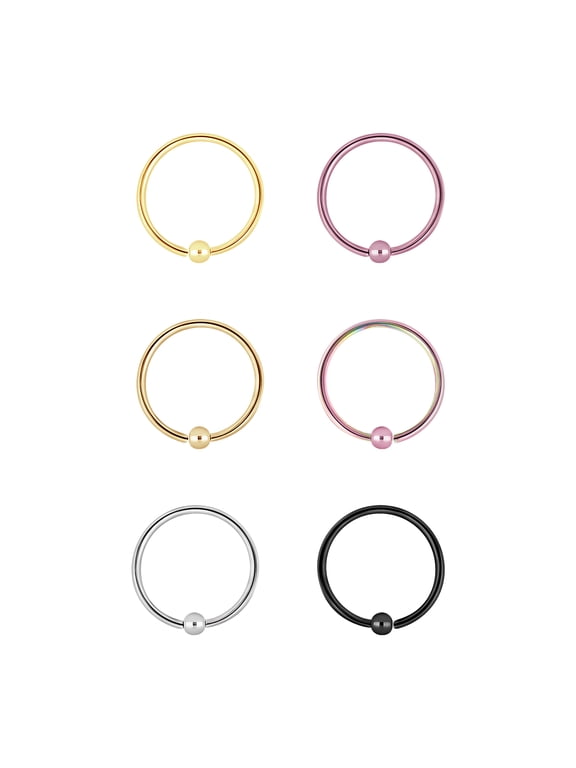 Womens 20G Multicolor Nose Ring Pack, 6-Piece Set