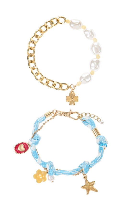 2pc Adjustable Gold Charm Bracelet Set