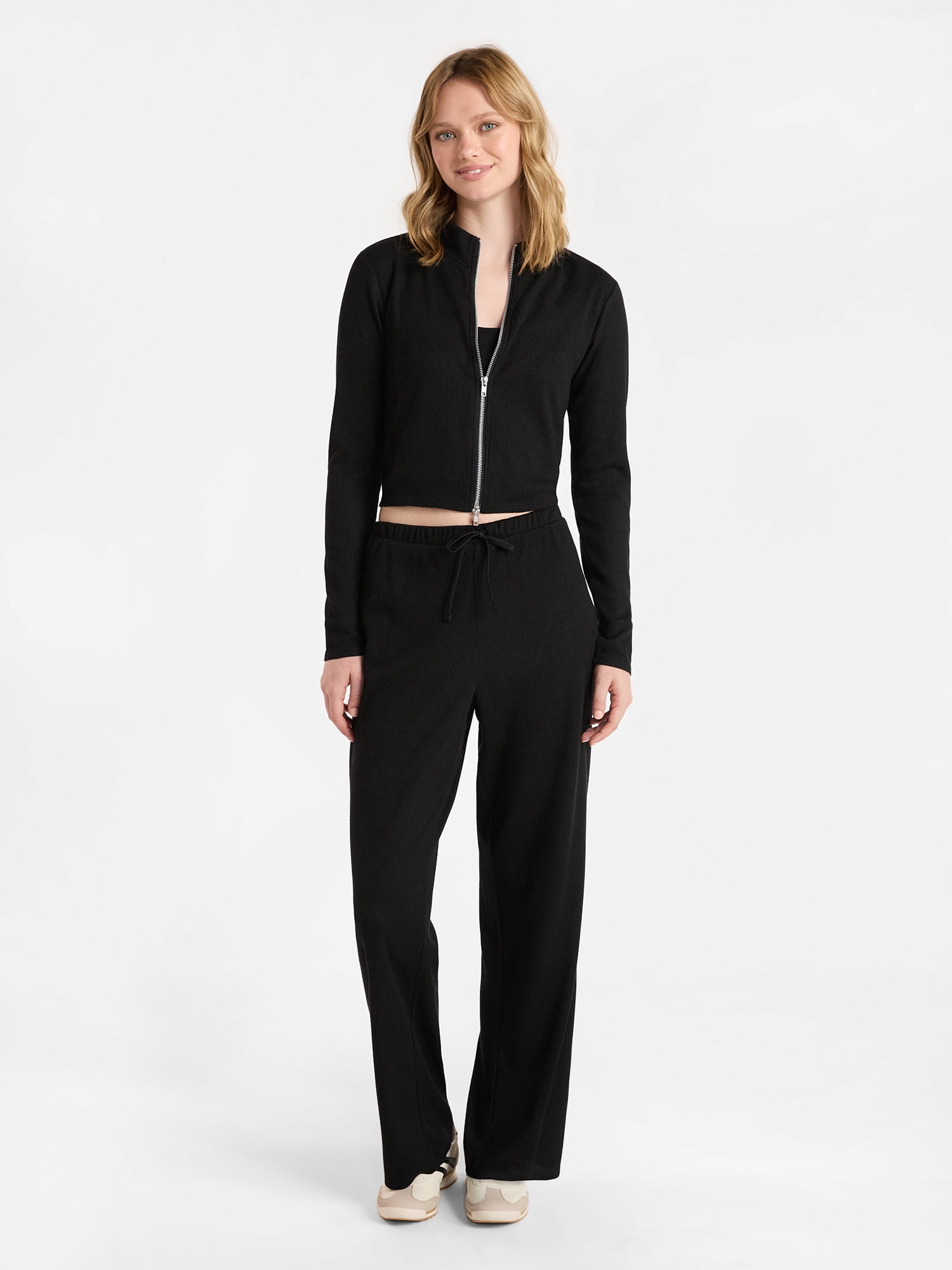 No Boundaries Waffle Knit Tank Top, Jacket, and Pants Set, 3-Piece, Women's