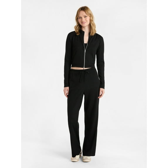 No Boundaries Waffle Knit Tank Top, Jacket, and Pants Set, 3-Piece, Women's