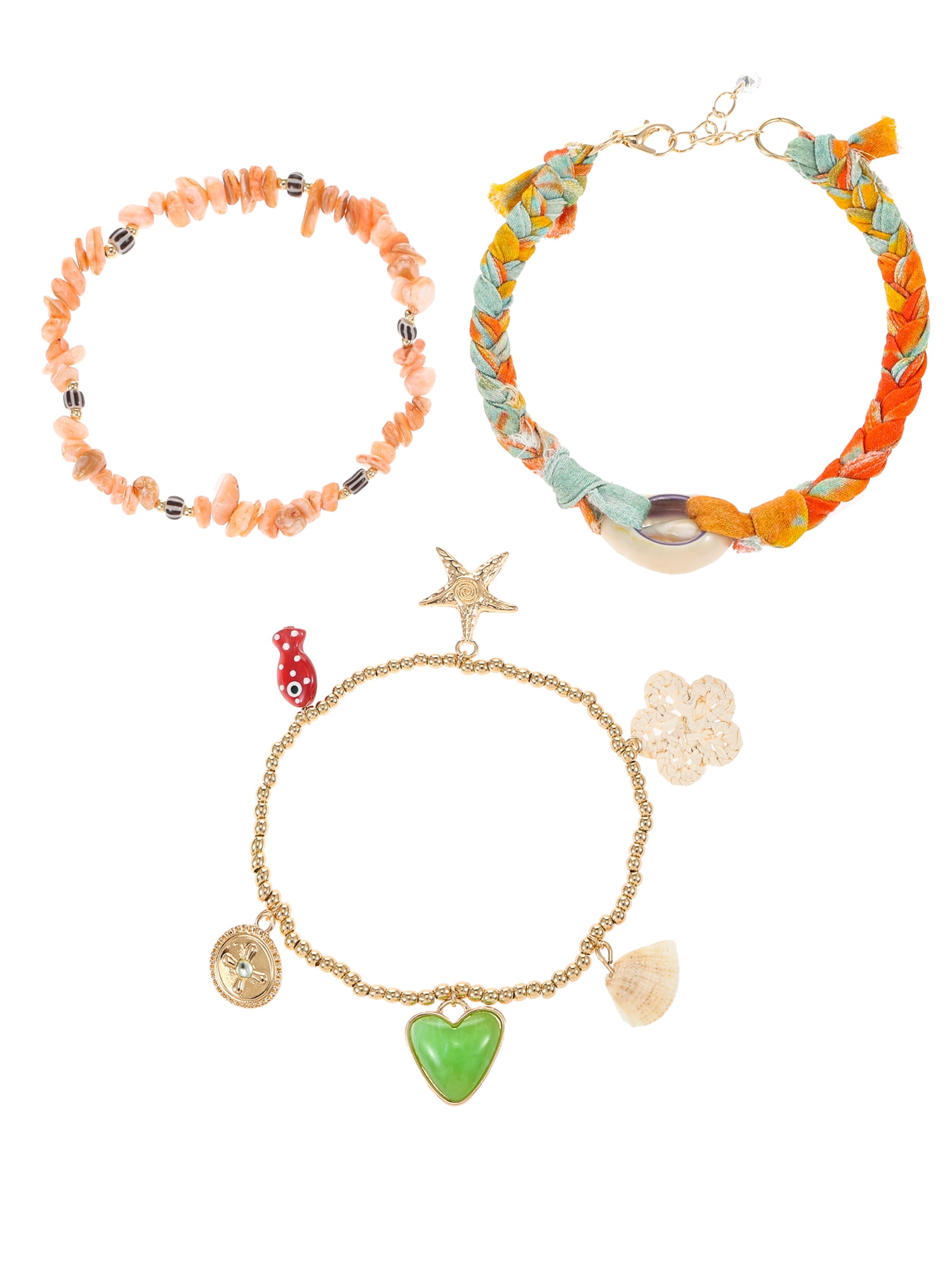 No Boundaries 3pc Coastal Charm & Shell Bracelet Set