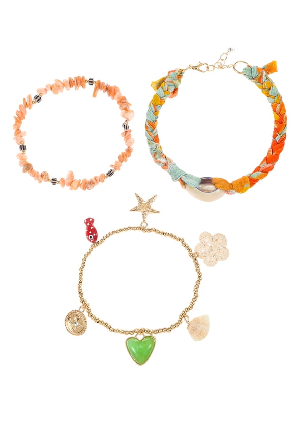 3pc Coastal Charm & Shell Bracelet Set