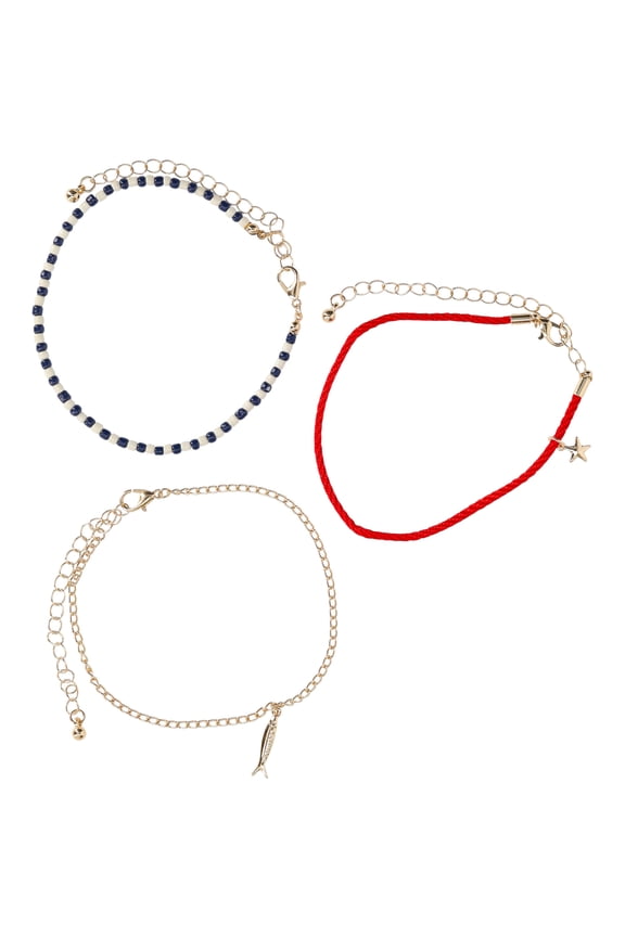 Women's Goldtone and Beaded Anklets, 3-Piece Set