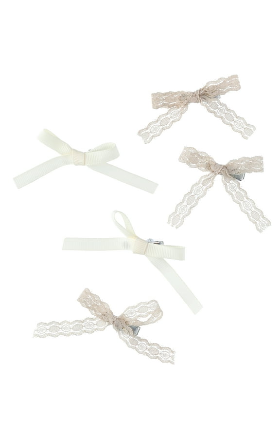 5 Pack Lacey & Grosgrain Ribbon Hair Clip, Ivory