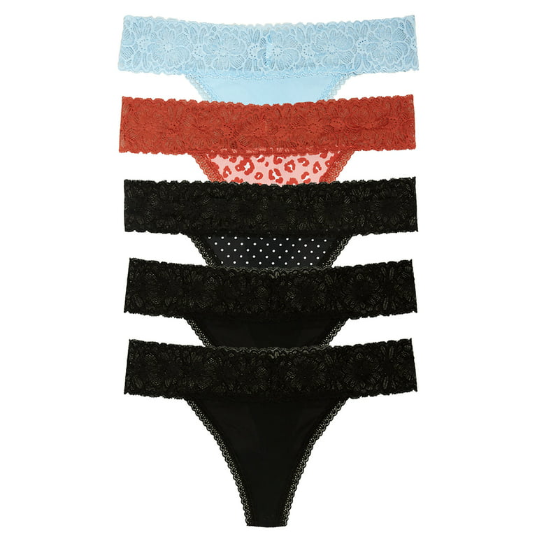NWT No Boundaries Lace Thong Panties Black And White Dots Design Size XL  (15-17)