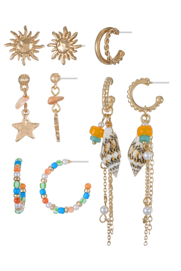 6-Pair Summer Gold Earring Set