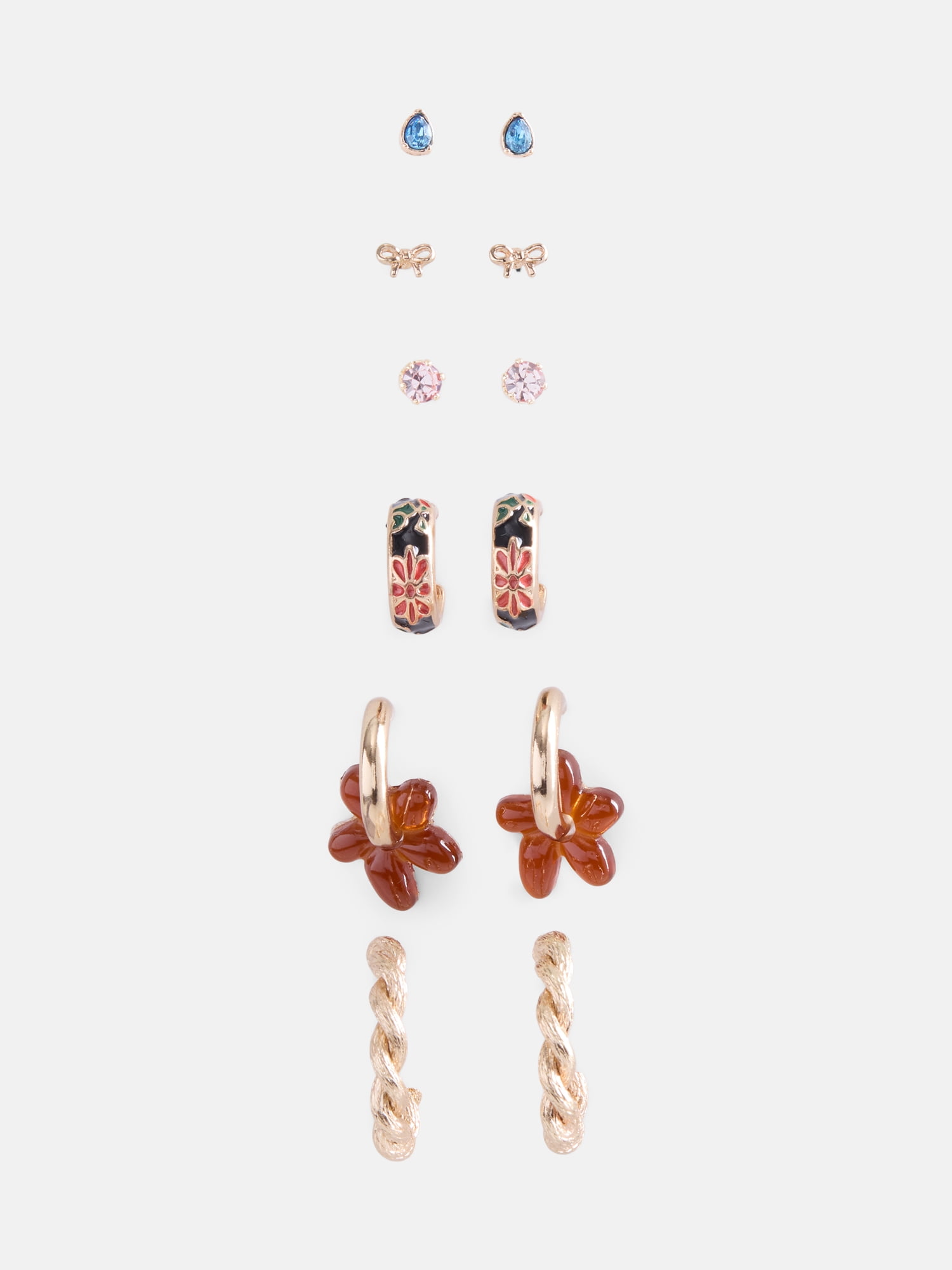 Flower and Bow Earring Set, 6-Pairs, Women's