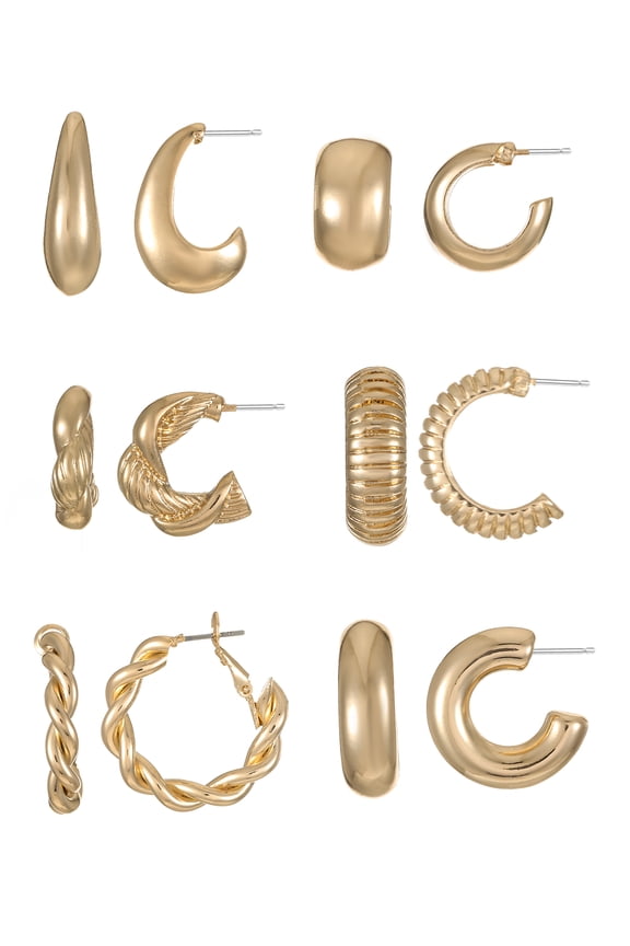 Earring Set, Gold Tone, 6-Piece