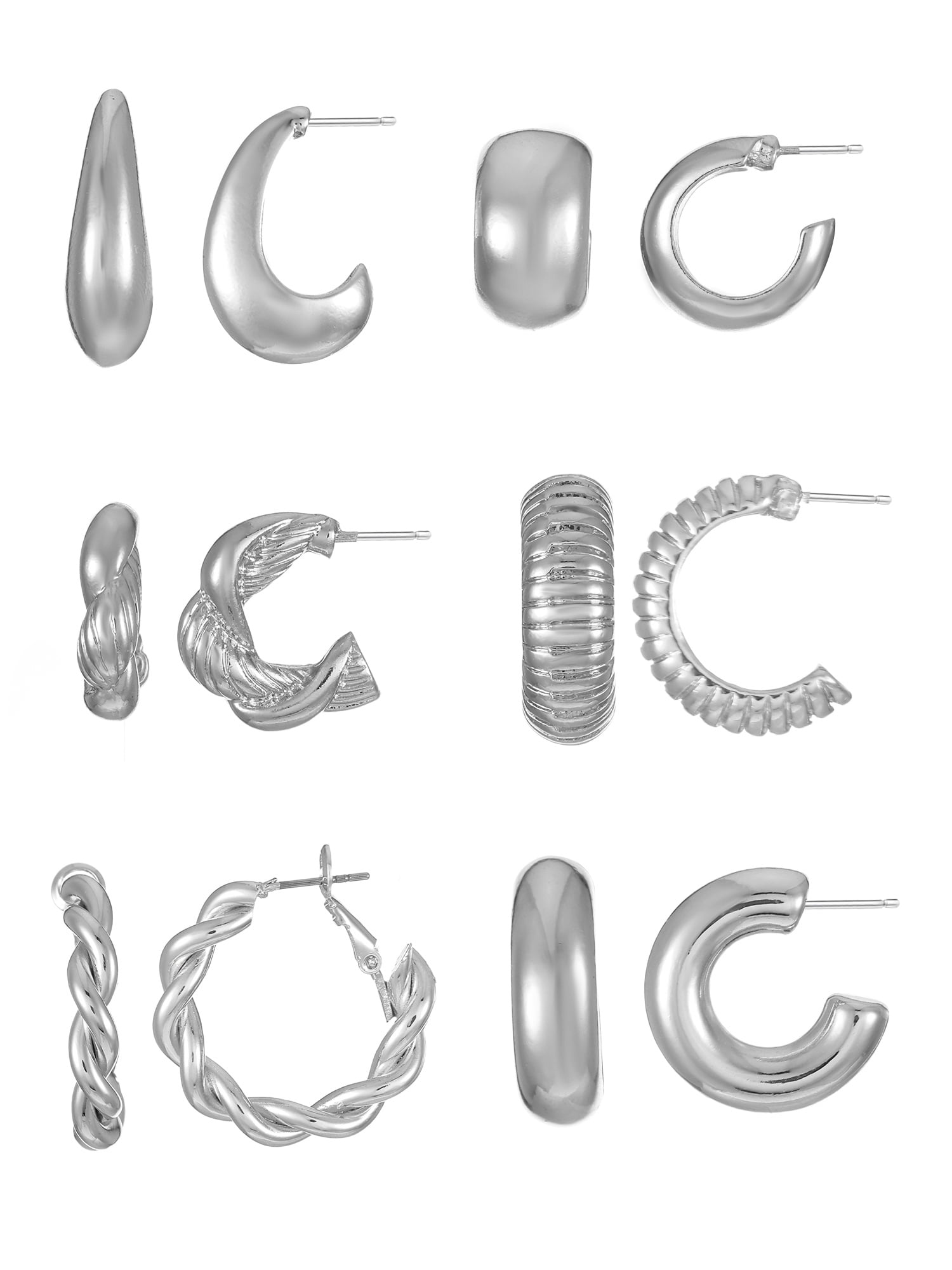 No Boundaries Earring Set, Silver Tone, 6-Piece