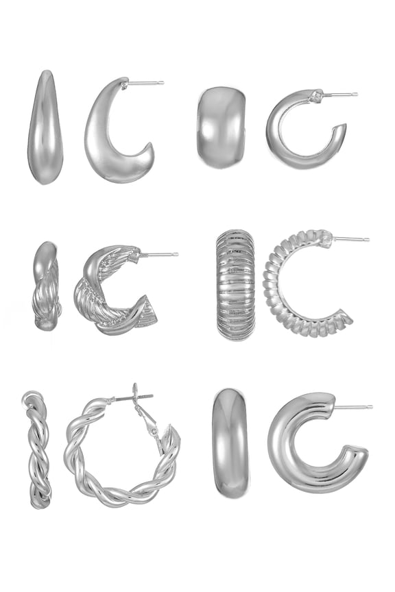 Earring Set, Silver Tone, 6-Piece