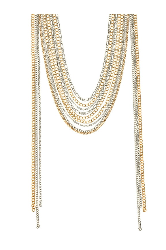 9-Row Mixed Metal Multi Length Necklace, 1-Piece, Womens