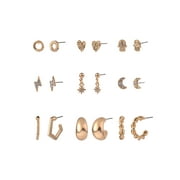 NO BOUNDARIES Women's Gold-Tone Stone Hand Twist Hoop Multi Earrings Set, 9-Pairs