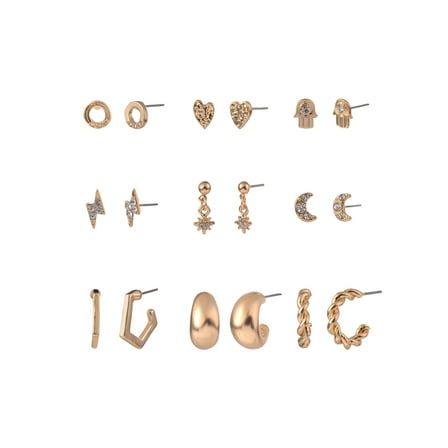 No Boundaries Women's Gold-Tone Stone Hand Twist Hoop Multi Earrings Set, 9-Pairs