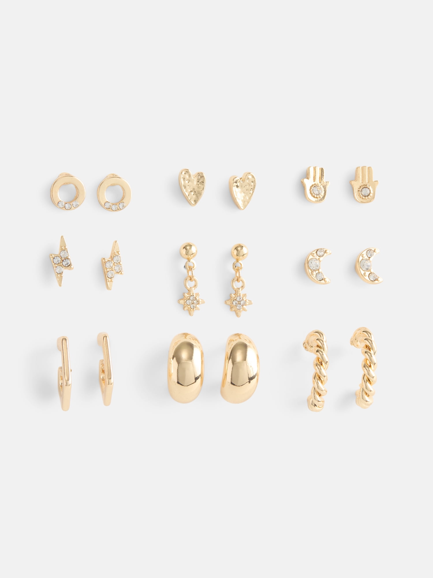 Women's Gold-Tone Stone Hand Twist Hoop Multi Earrings Set, 9-Pairs