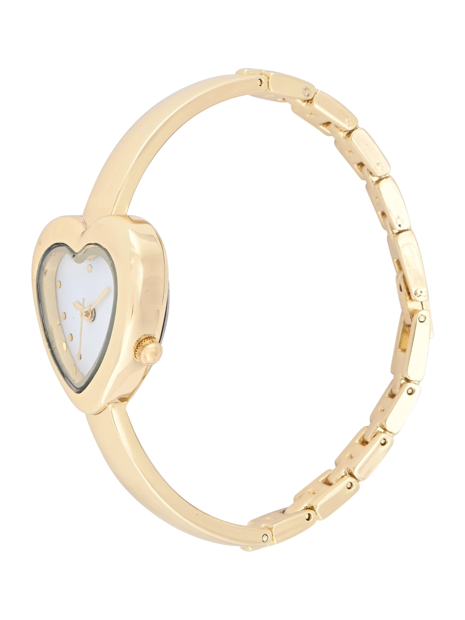 No Boundaries Adult Female Goldtone Heart Shaped Case Watch with Bangle Bracelet.