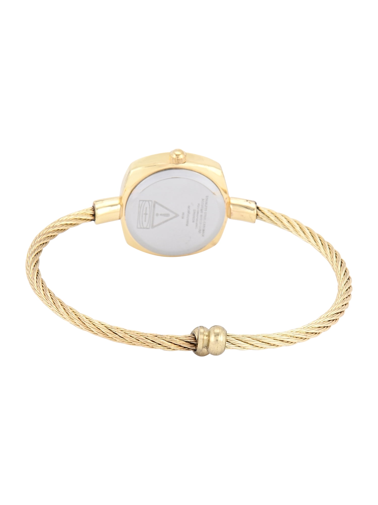 No Boundaries Adult Female Goldtone Petite Cushion Case Watch with Cable Bracelet Cuff.