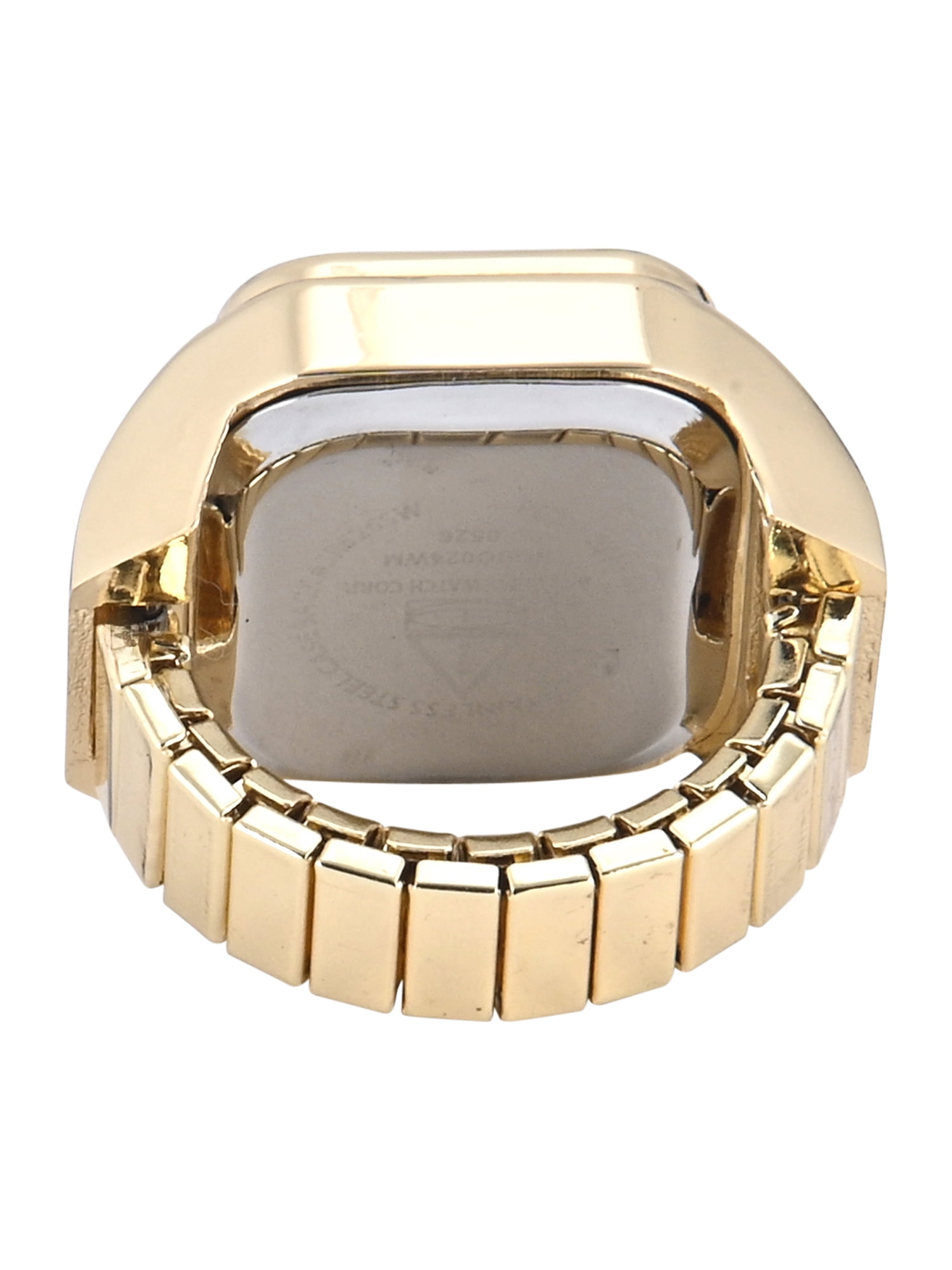 No Boundaries Adult Female Goldtone Square Case Ring Watch with Green Dial.
