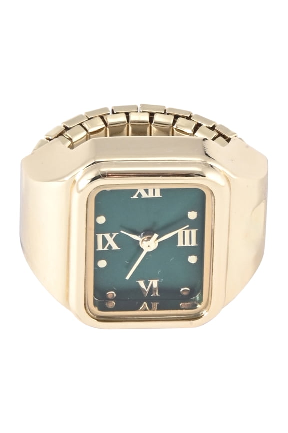 Adult Female Goldtone Square Case Ring Watch with Green Dial.