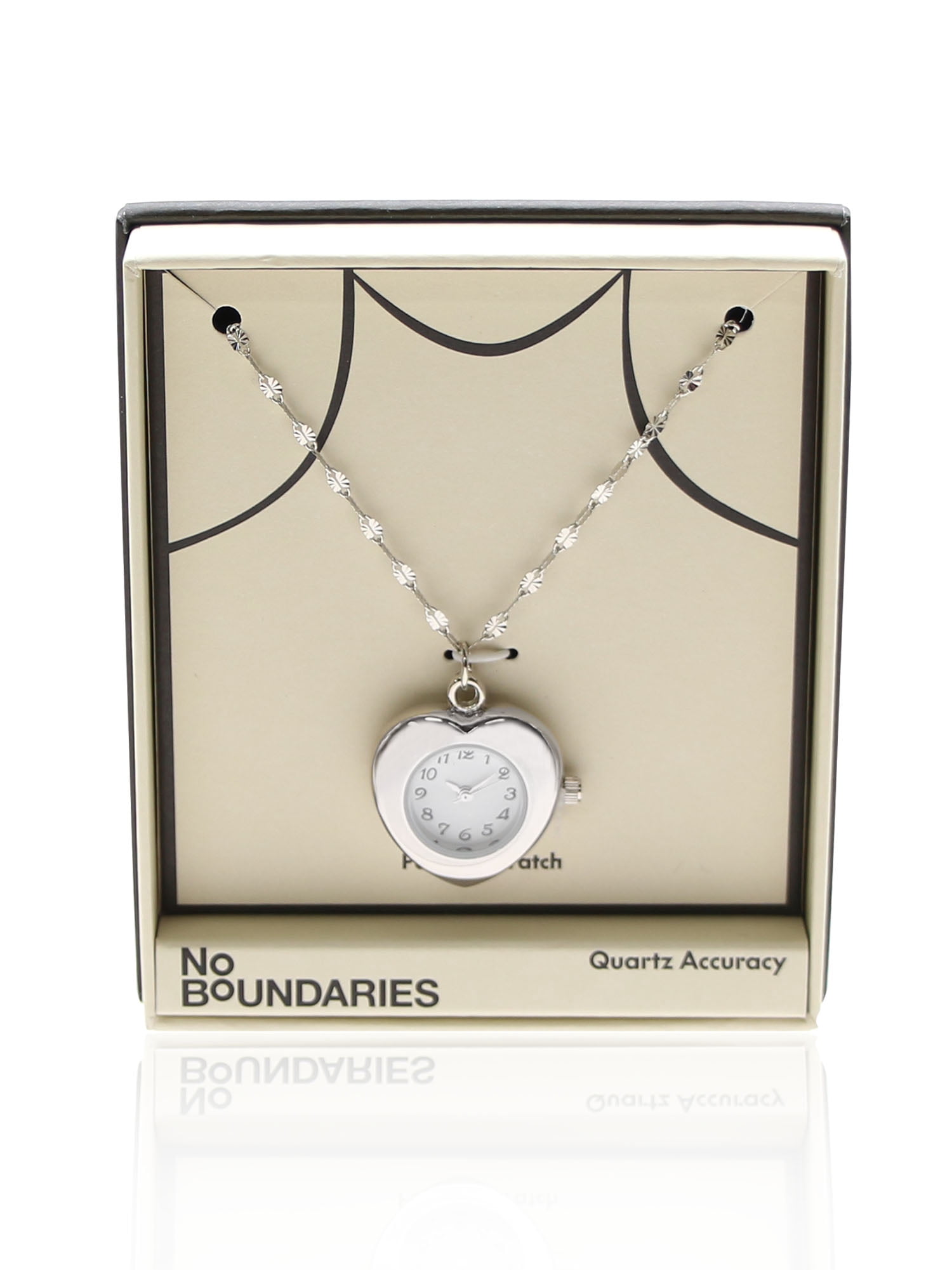 No Boundaries Adult Female Silvertone Heart Shaped Pendant Watch .