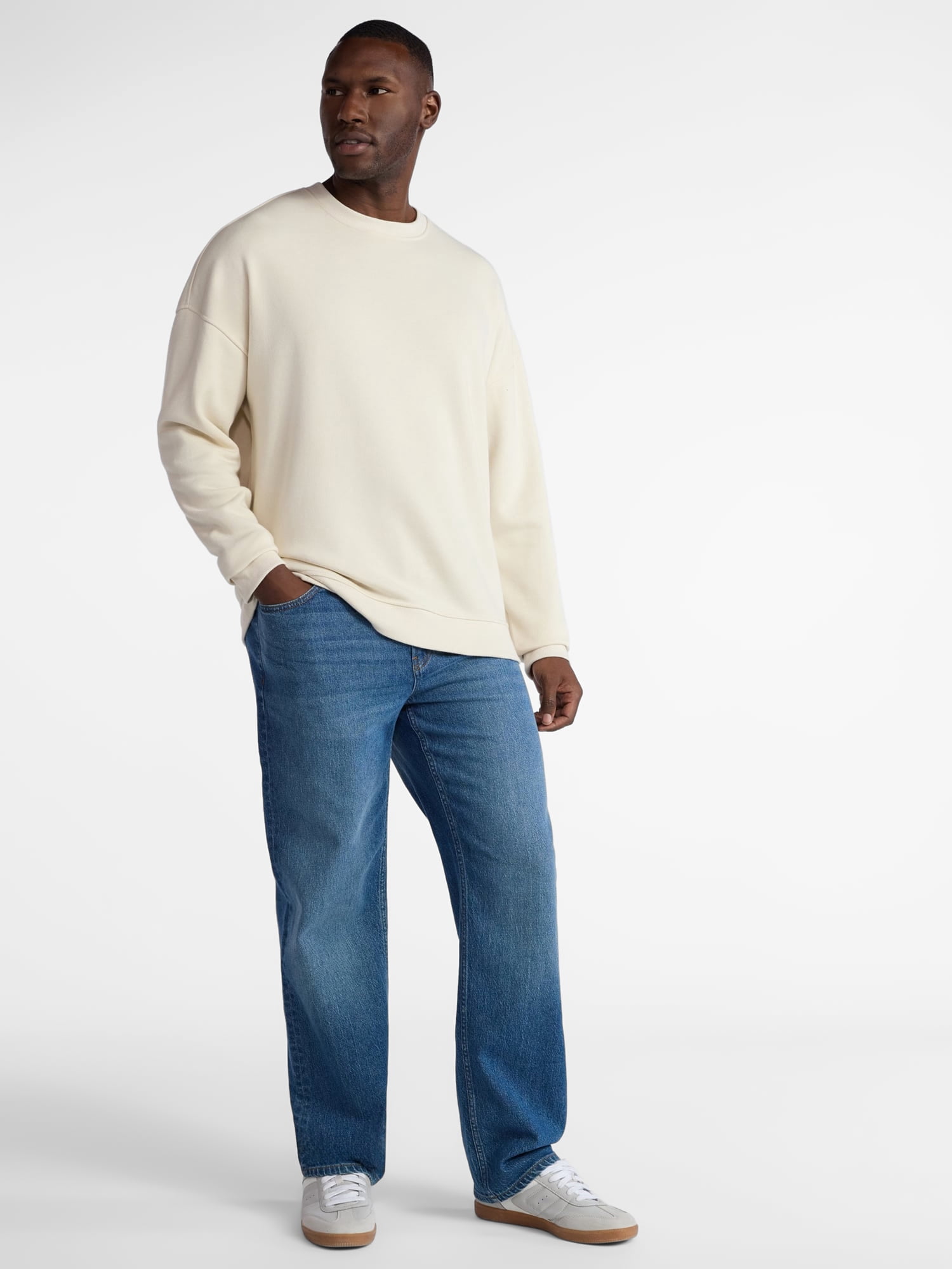 No Boundaries All Gender Fleece Crewneck Sweatshirt with Long Sleeves, Men's and Big Men’s