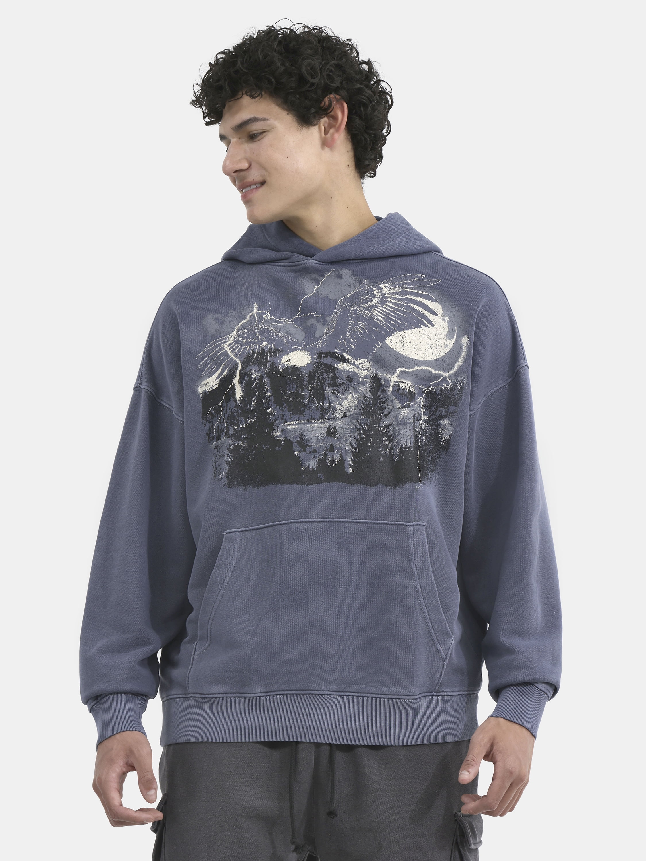 No Boundaries All Gender Oversized Graphic Hoodie with Long Sleeves, Men's and Big Men’s