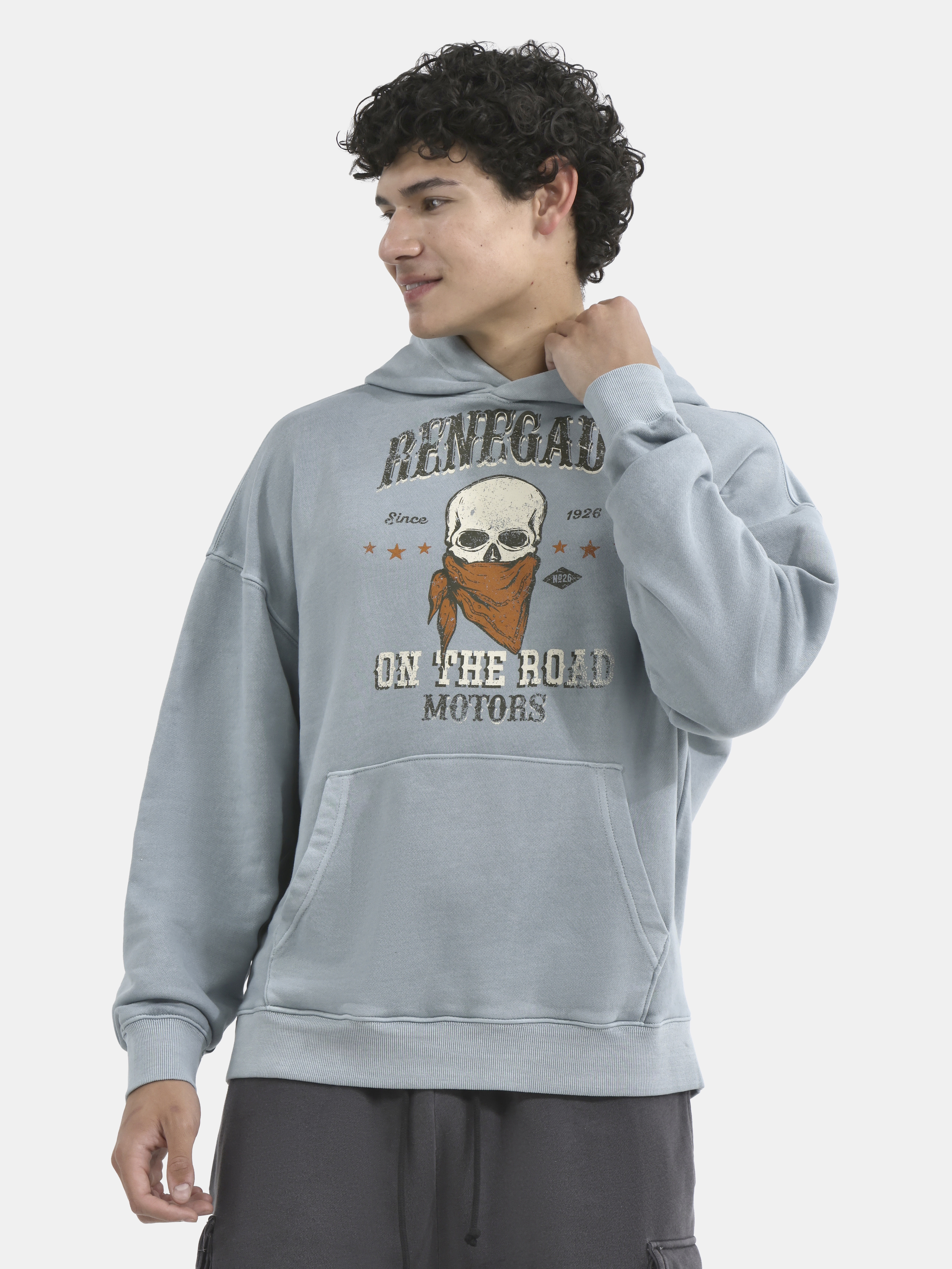 No Boundaries All Gender Oversized Graphic Hoodie with Long Sleeves, Men's and Big Men’s