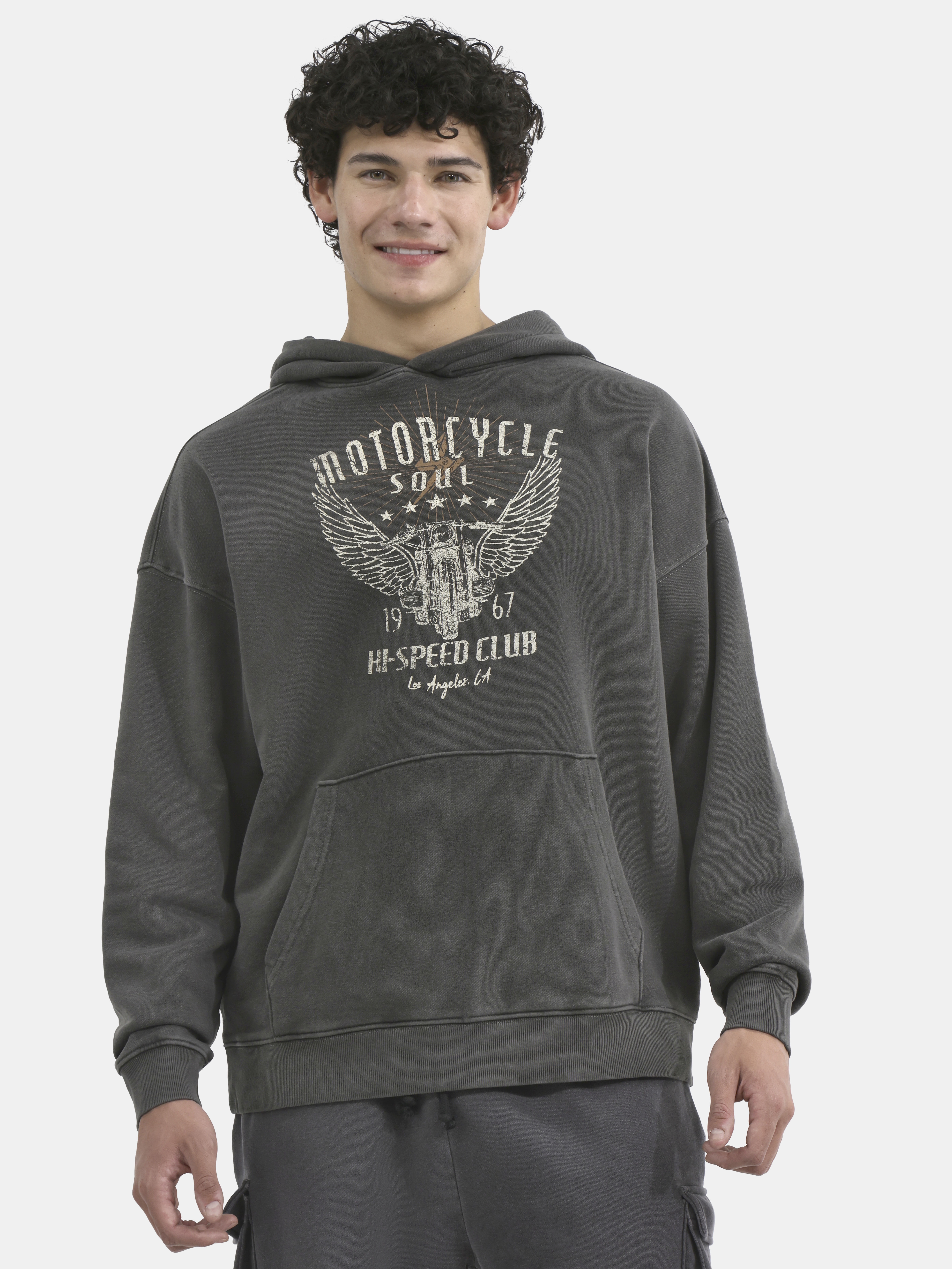 No Boundaries All Gender Oversized Graphic Hoodie with Long Sleeves, Men's and Big Men’s