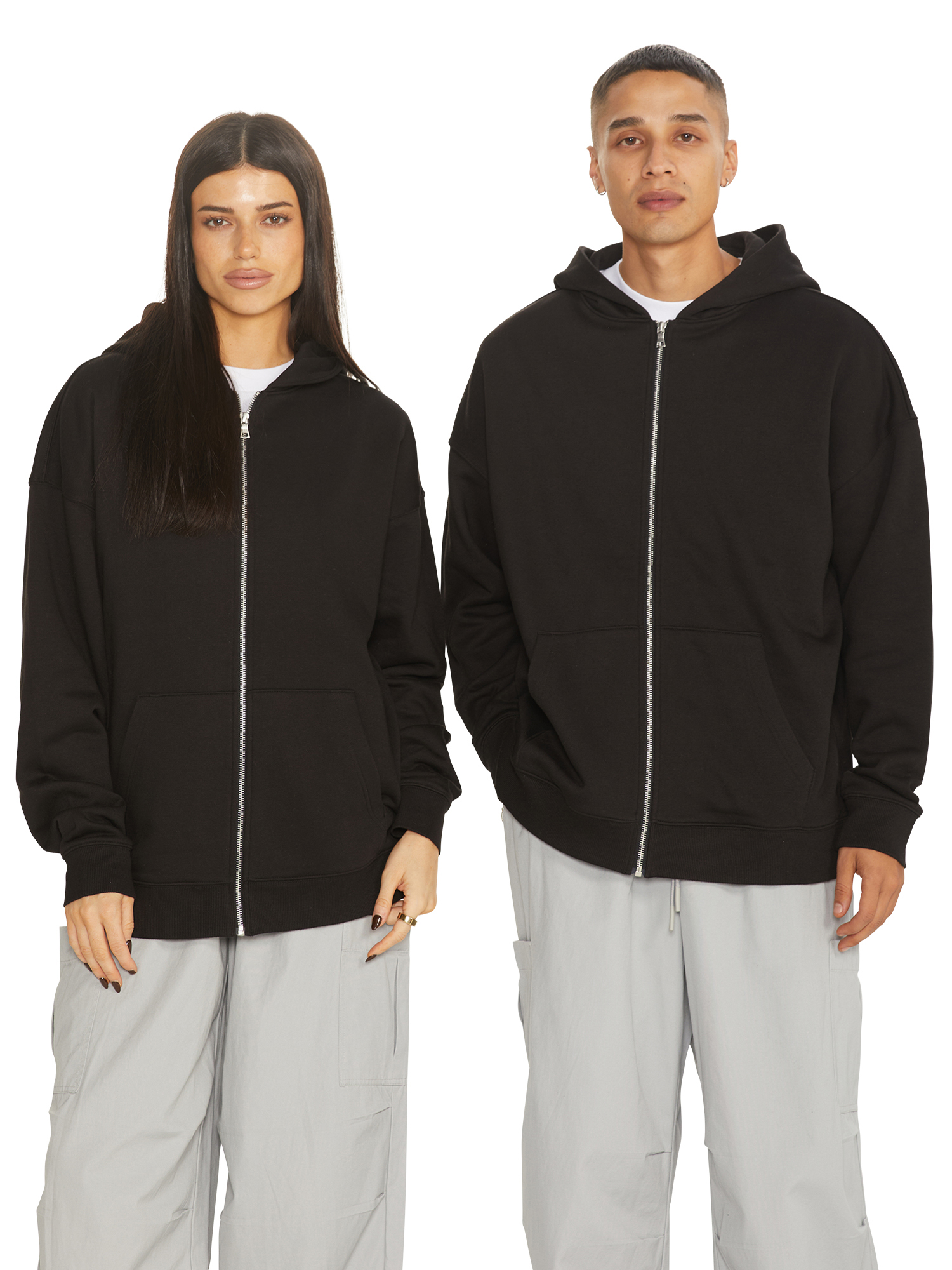 Black zip up sweatshirt no hood 2025