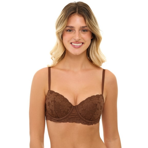 No Boundaries Women’s and Women’s Plus All-Over Lace Balconette Bra with Sugarcup™, Sizes 34B-40DD