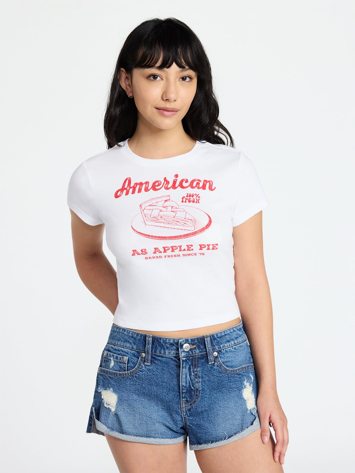 No Boundaries Americana Graphic Baby Tee, Women's and Women's Plus XXS-4X