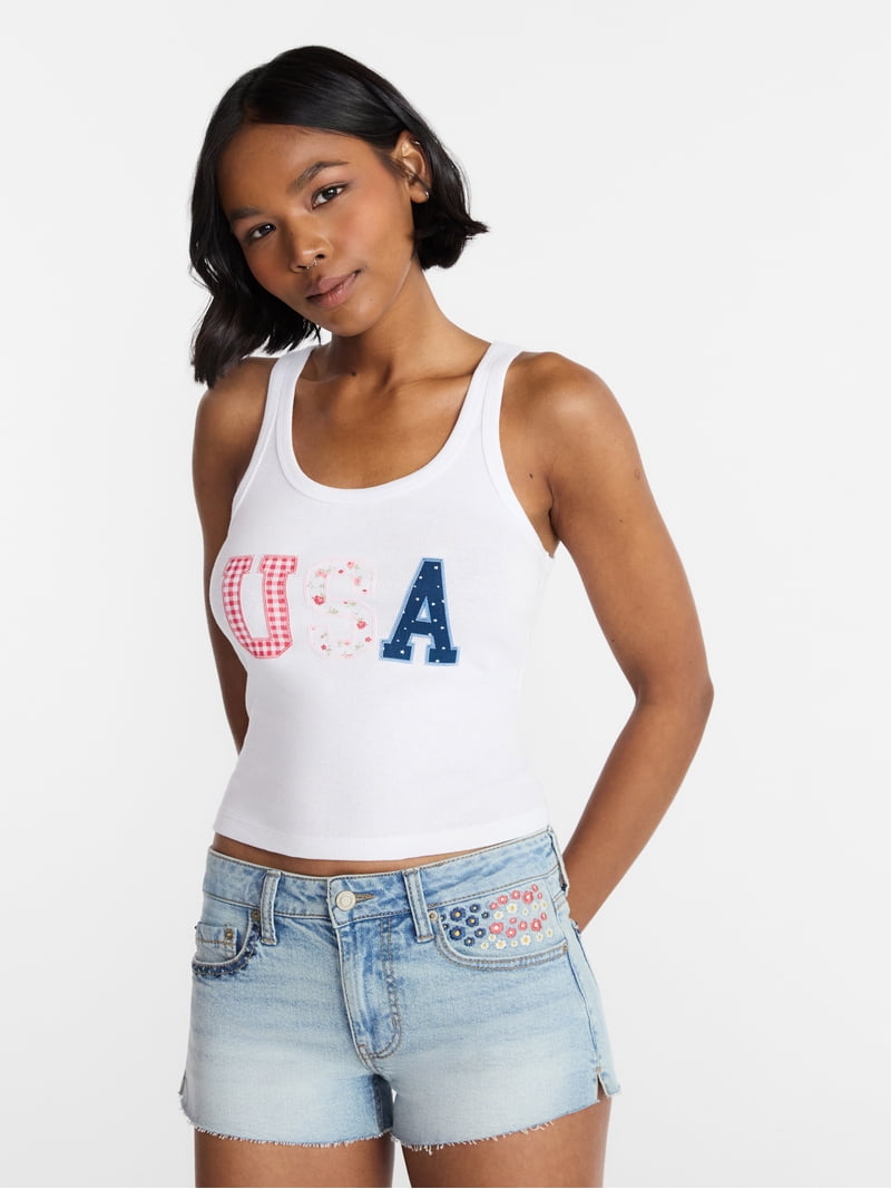 No Boundaries Americana Graphic Tank Top, Women's XXS-XXL