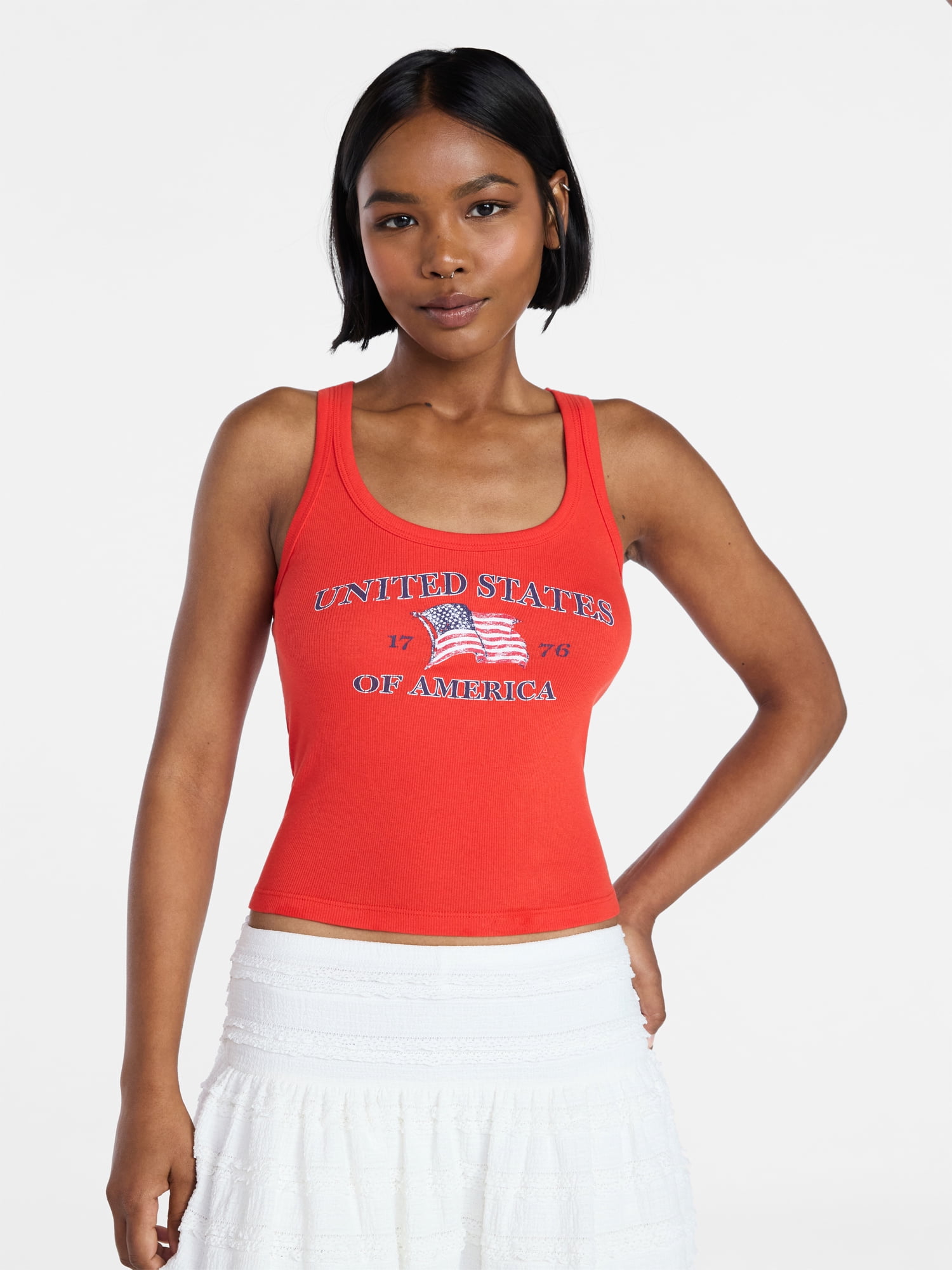 No Boundaries Americana Graphic Tank Top, Women's XXS-XXL