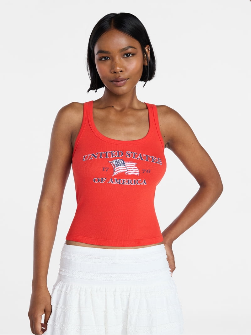 No Boundaries Americana Graphic Tank Top, Women's XXS-XXL