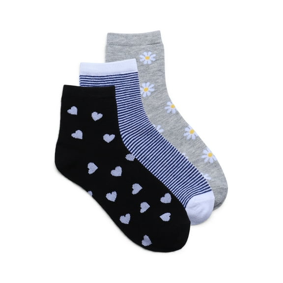 No Boundaries Ankle Socks, 3-Pack, Women's, Size 4-10