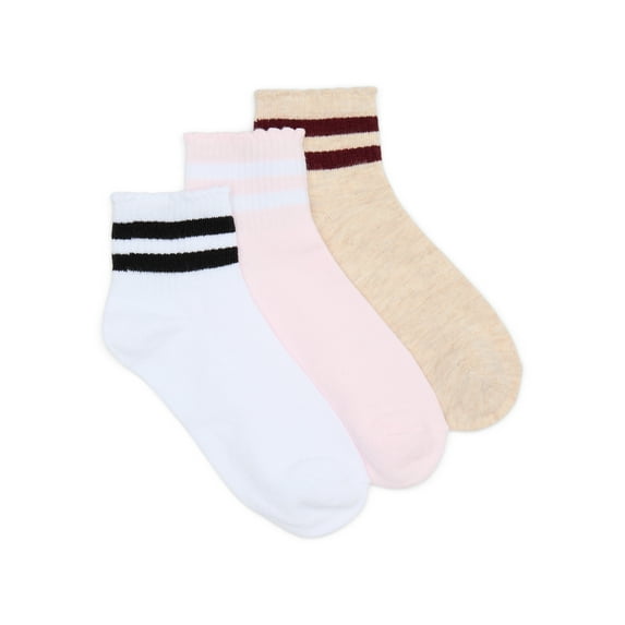 No Boundaries Ankle Socks, 3-Pack, Women's, Size 4-10