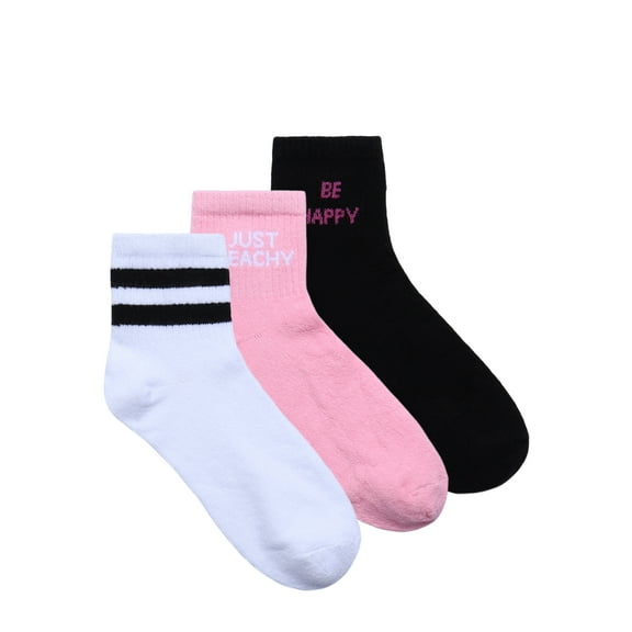 No Boundaries Ankle Socks, 3-Pack, Women's, Size 4-10