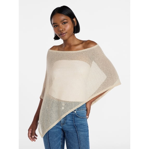 No Boundaries Asymmetrical Hem Knit Poncho Top, Women's XXS-XXL