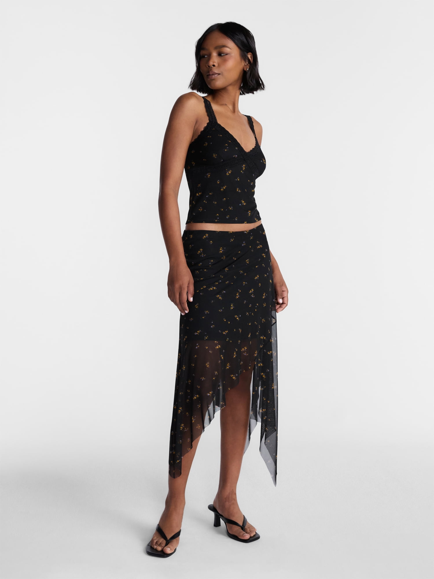 No Boundaries Asymmetrical Mesh Midi Skirt, Women's XXS-XXL
