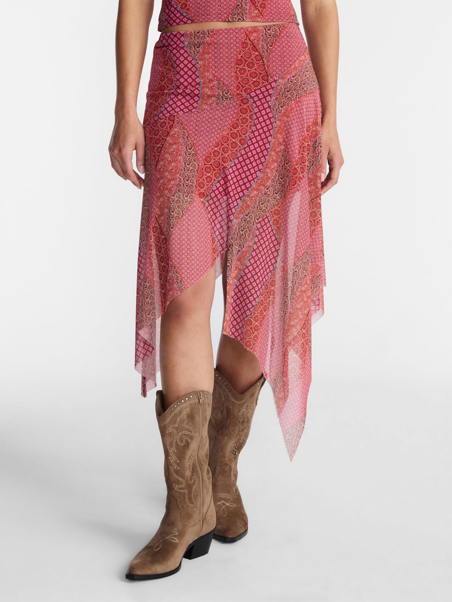 No Boundaries Asymmetrical Mesh Midi Skirt, Women's XXS-XXL