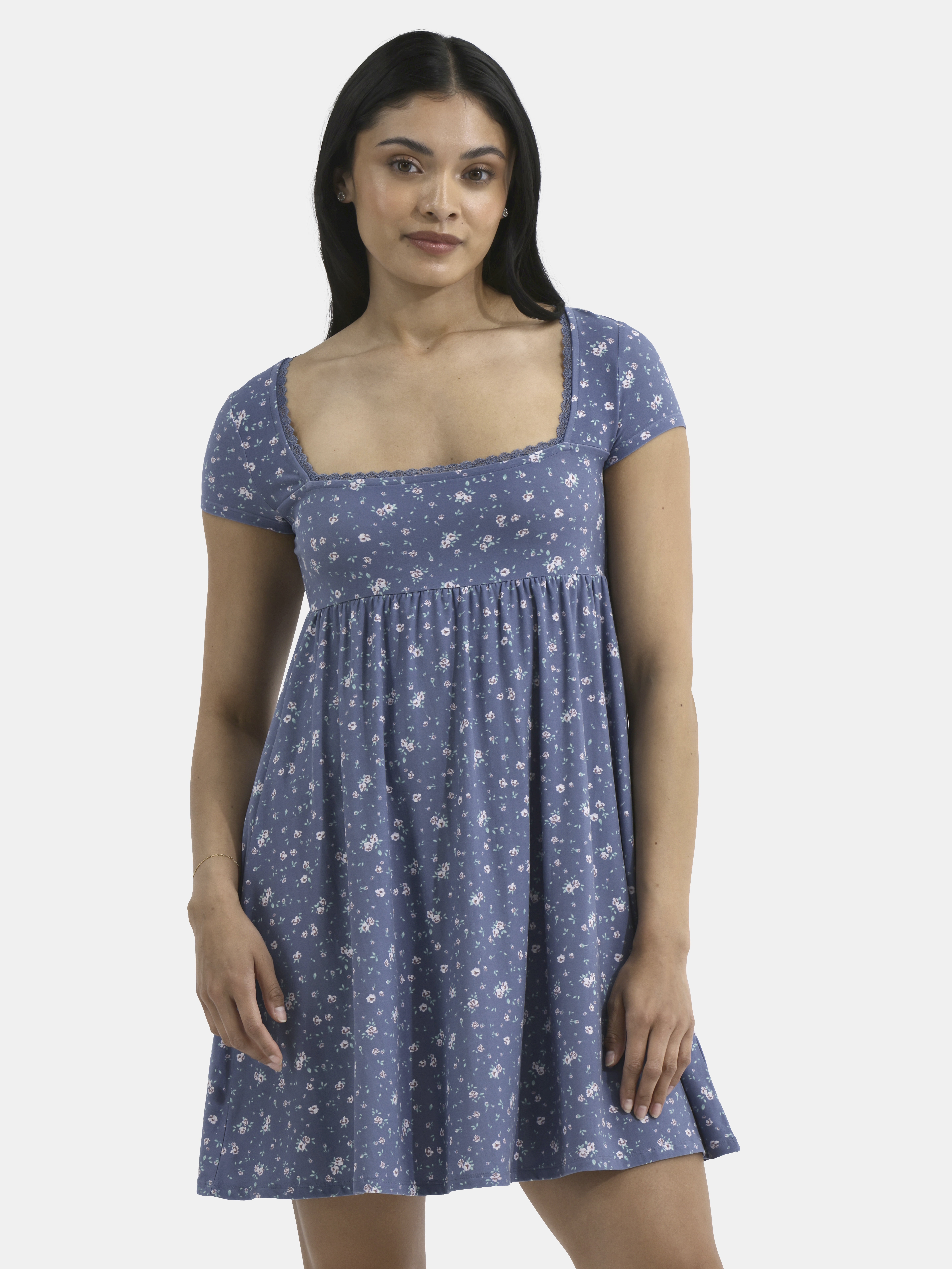 No Boundaries Babydoll Dress with Cap Sleeves, Women's