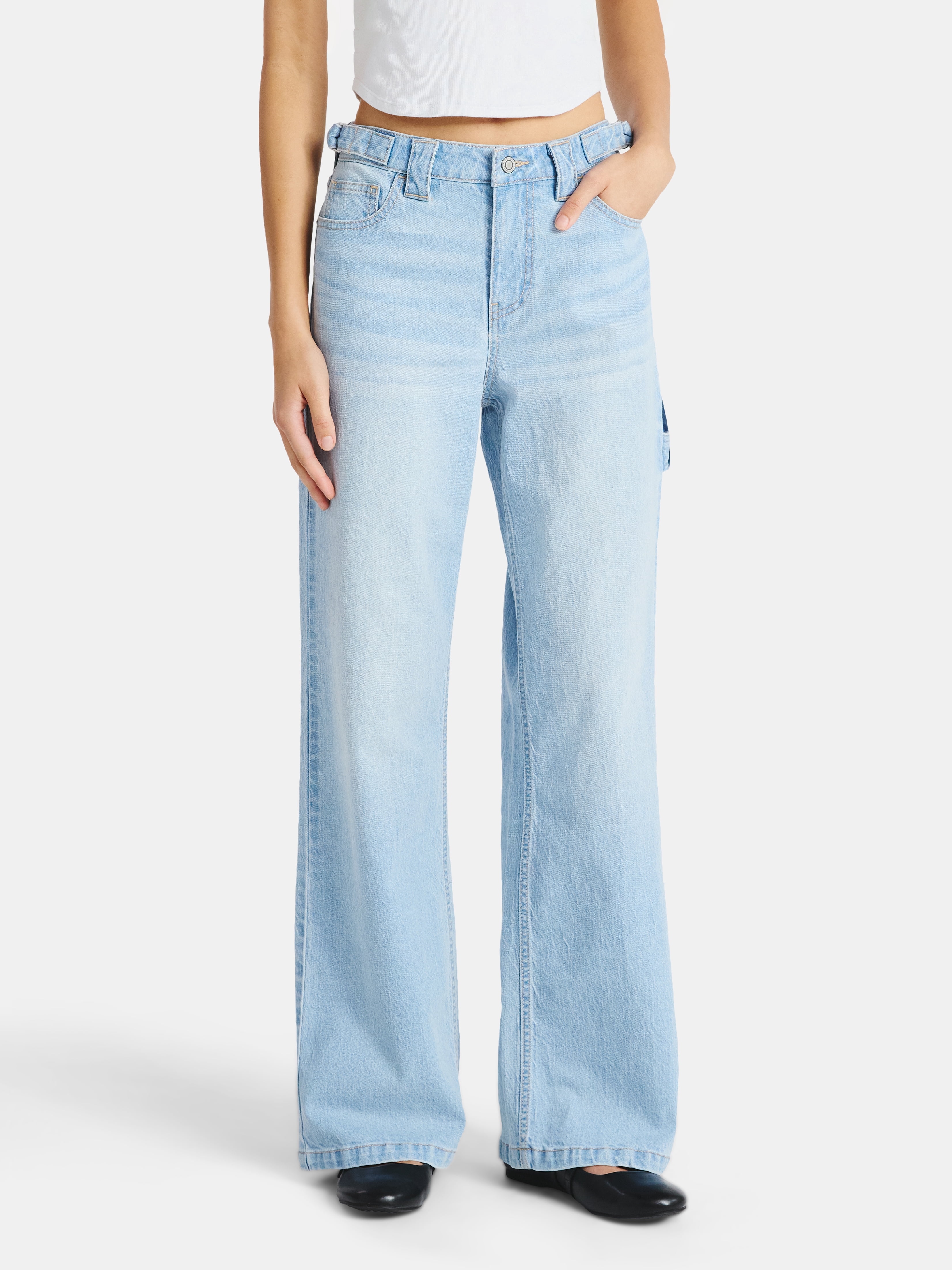No Boundaries Baggy Carpenter Wide Leg Jeans, 32” Inseam, Women’s Sizes 00-20