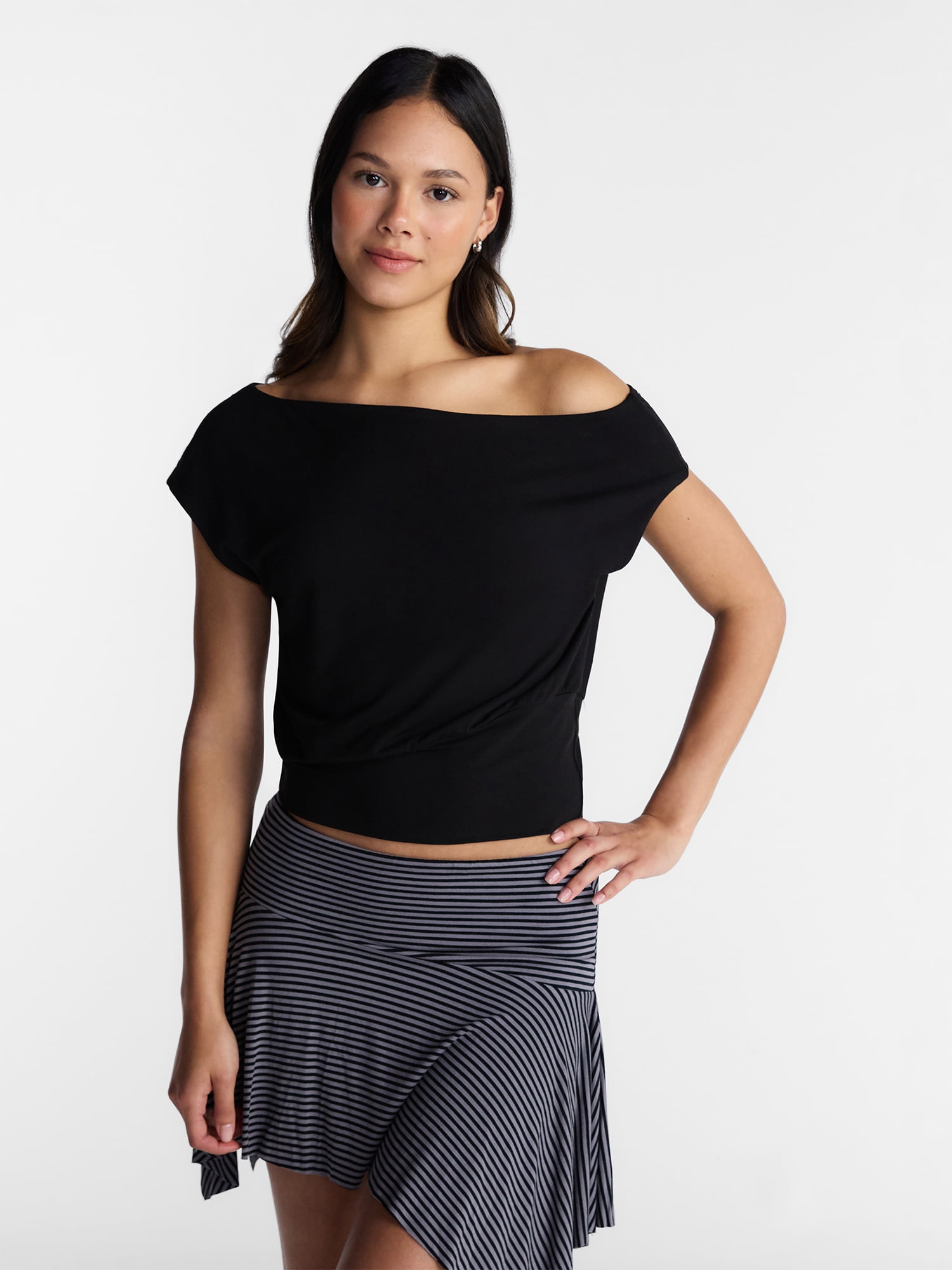 No Boundaries Asymmetrical Top with Banded Bottom, Women's XXS-XXL